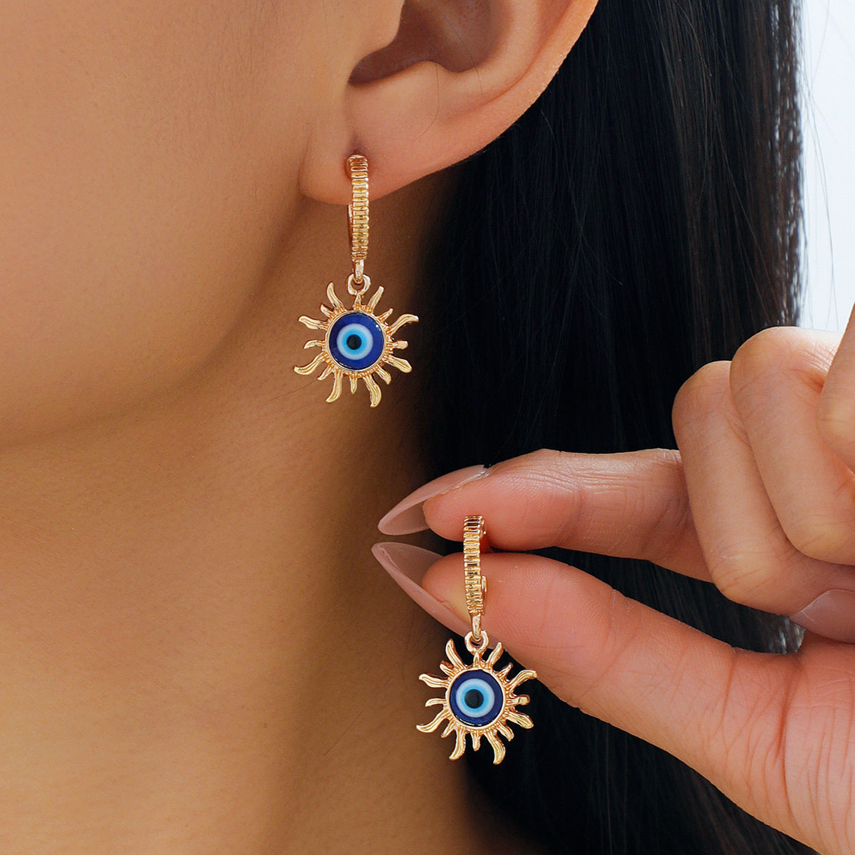 Devil's Eye Earrings In Zinc Alloy With Enamel Craft, Featuring Irregular Blue Eye Design