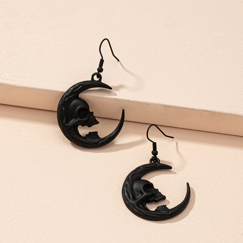 Retro Moon Skull Earrings For Stylish Look Featuring Alloy Material In Black