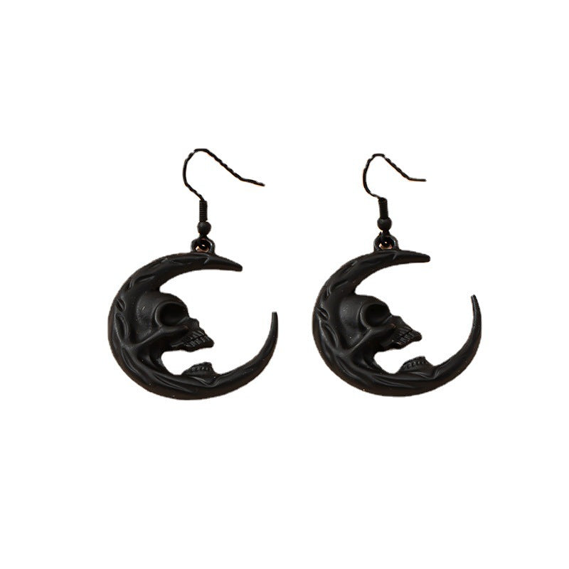 Retro Moon Skull Earrings For Stylish Look Featuring Alloy Material In Black