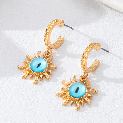 Devil's Eye Earrings In Zinc Alloy With Enamel Craft, Featuring Irregular Blue Eye Design