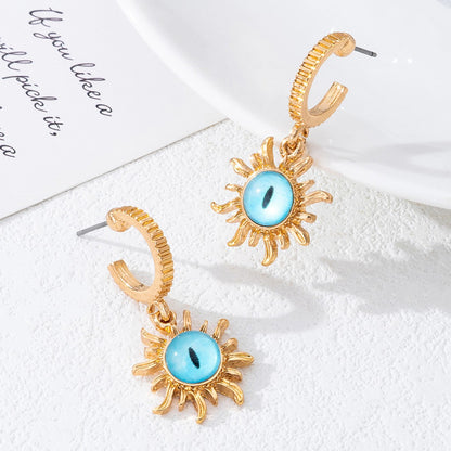 Devil's Eye Earrings In Zinc Alloy With Enamel Craft, Featuring Irregular Blue Eye Design