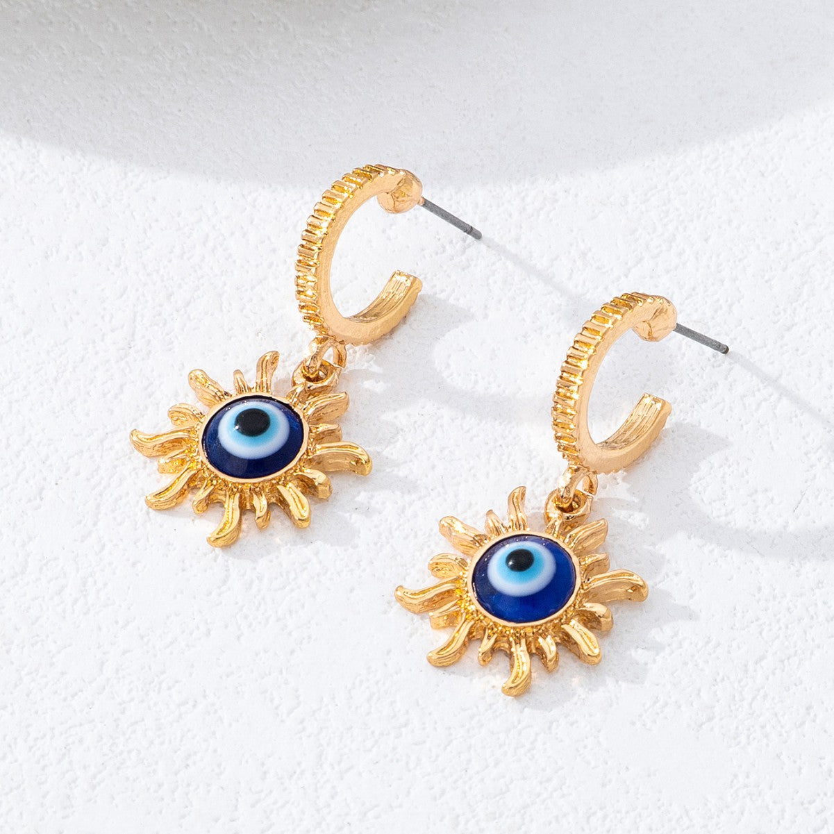 Devil's Eye Earrings In Zinc Alloy With Enamel Craft, Featuring Irregular Blue Eye Design