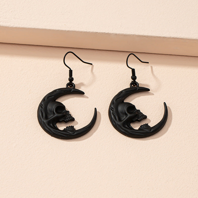 Retro Moon Skull Earrings For Stylish Look Featuring Alloy Material In Black