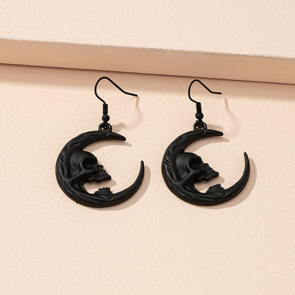 Retro Moon Skull Earrings For Stylish Look Featuring Alloy Material In Black