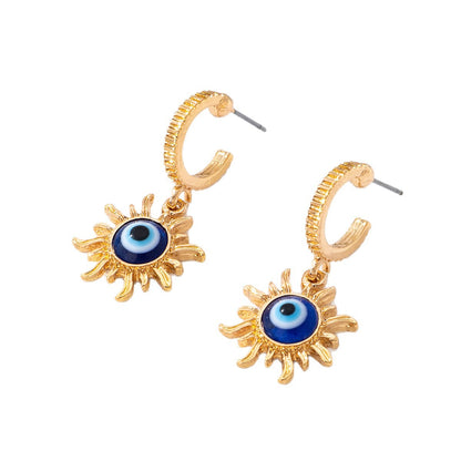 Devil's Eye Earrings In Zinc Alloy With Enamel Craft, Featuring Irregular Blue Eye Design