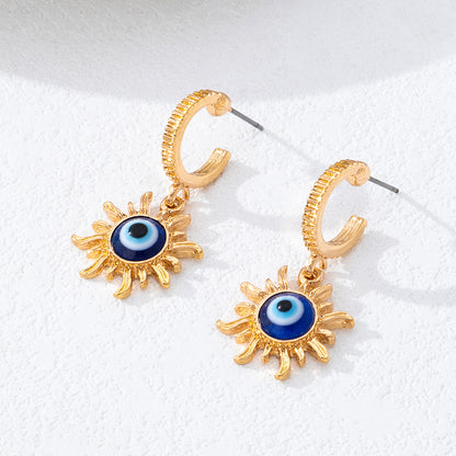 Devil's Eye Earrings In Zinc Alloy With Enamel Craft, Featuring Irregular Blue Eye Design