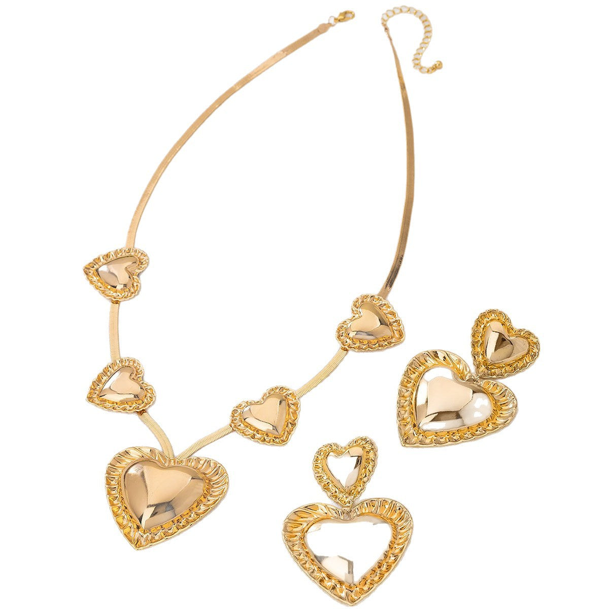 Golden Jewelry Set Featuring Petal Pattern Made Of Durable Iron