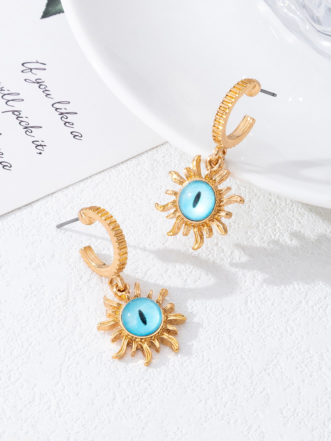 Devil's Eye Earrings In Zinc Alloy With Enamel Craft, Featuring Irregular Blue Eye Design