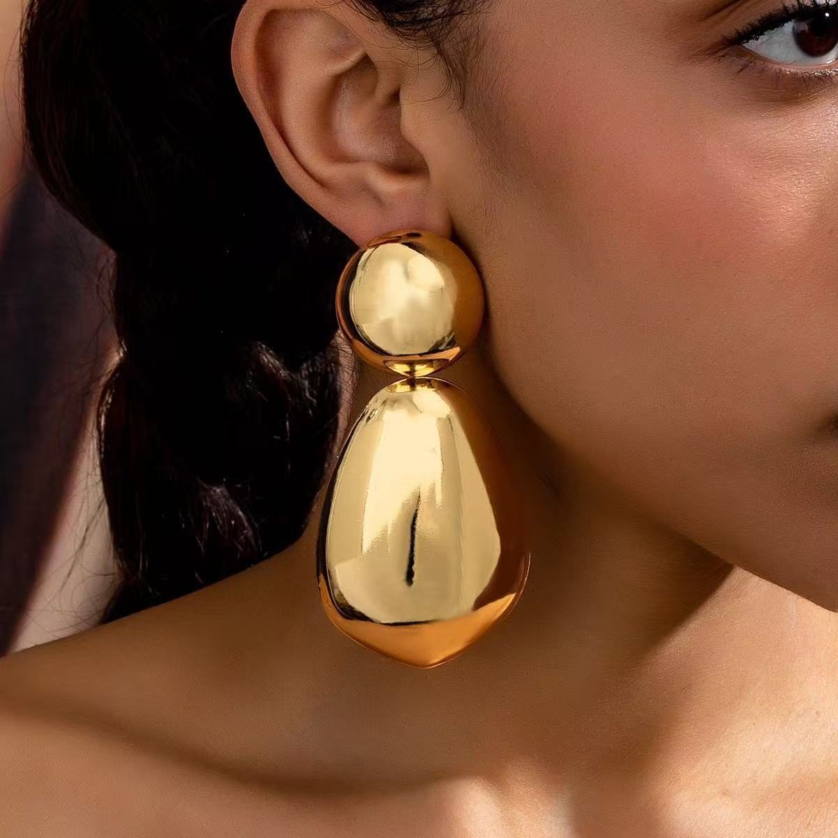 Geometric Gold Stud Earrings For Women Featuring Punk Style