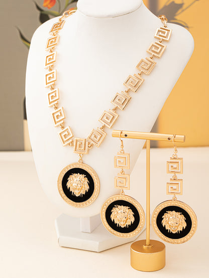 Hip-Hop Jewelry Set Featuring Lion Pattern Made Of Durable Alloy, 1 Set
