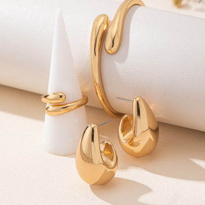3 Pieces Golden Jewelry Set Featuring Water Droplets Pattern