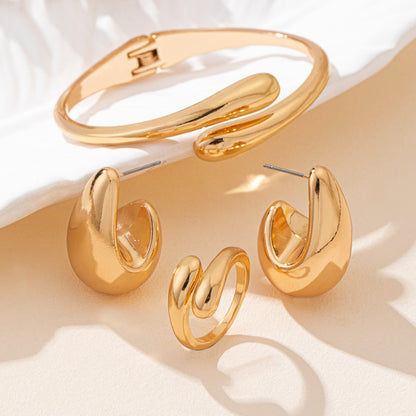 3 Pieces Golden Jewelry Set Featuring Water Droplets Pattern