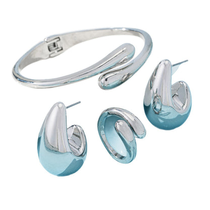 3 Pieces Golden Jewelry Set Featuring Water Droplets Pattern