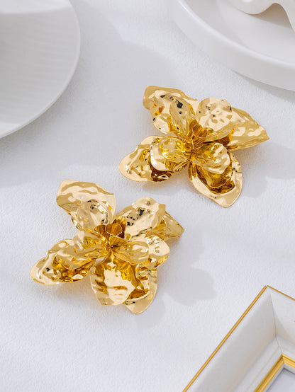 Pastoral Flower Stud Earrings With Gold Folds, Elegant Jewelry Accessories For Everyday Wear