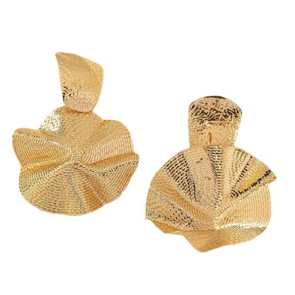 Gold Metal Stud Earrings Featuring Irregular Folds Pattern For Elegant Jewelry Style