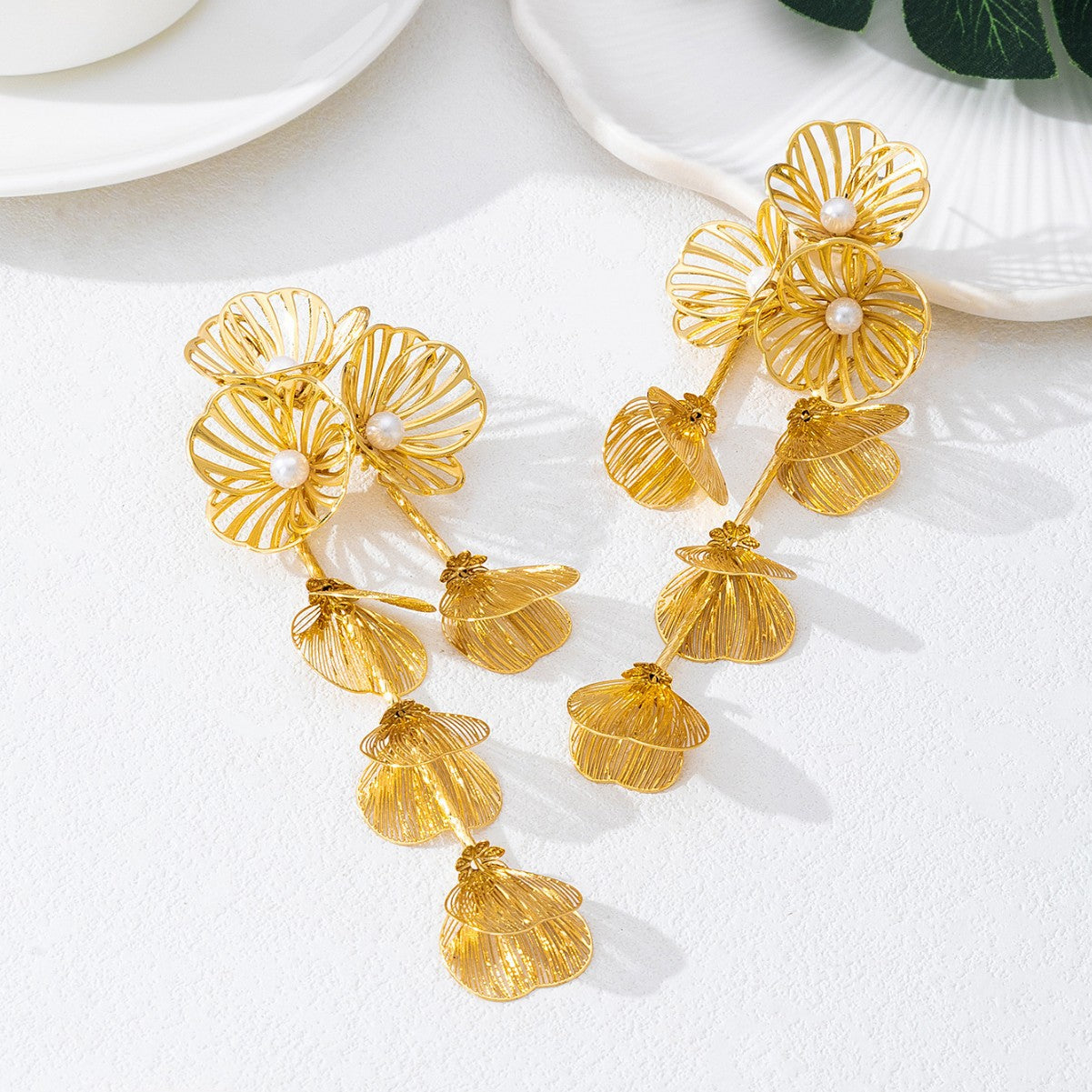 Pastoral Flower Tassel Petal Earrings For Women In Gold, 1 Pair