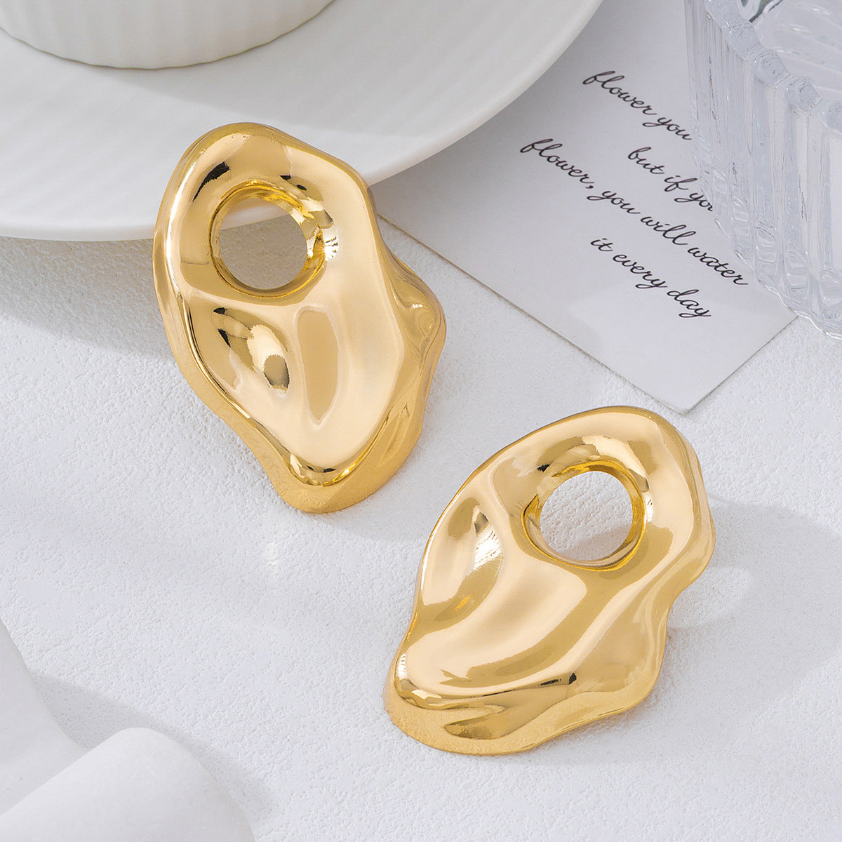 Exaggerated Irregular Stud Earrings For Women In Gold Alloy
