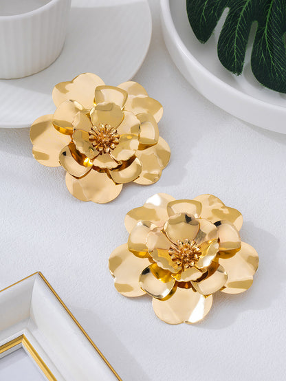 Retro Pastoral Gold Flower Stud Earrings For Elegant Style