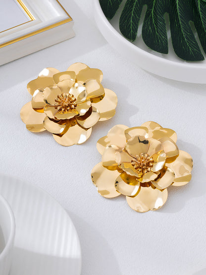 Retro Pastoral Gold Flower Stud Earrings For Elegant Style
