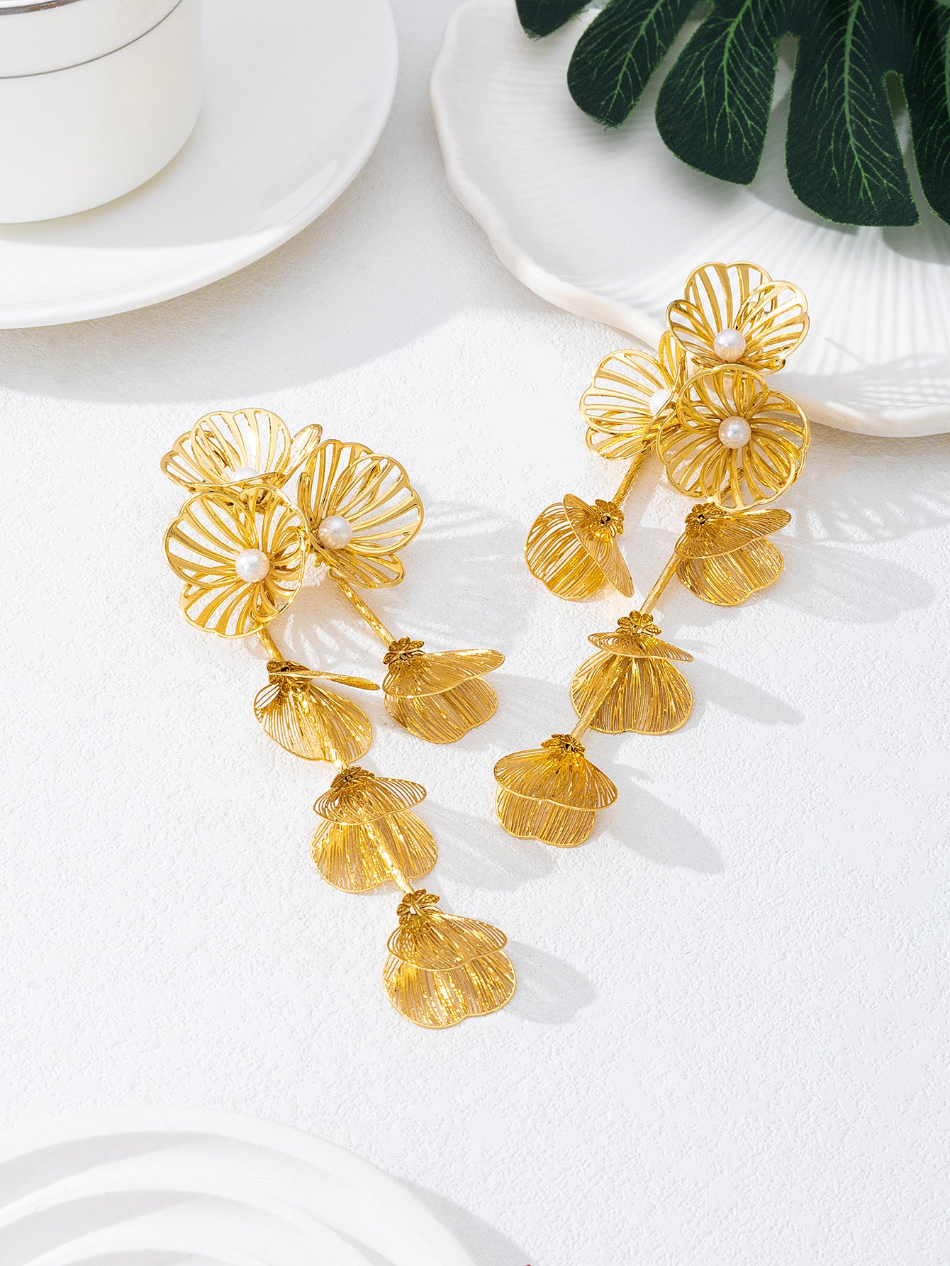 Pastoral Flower Tassel Petal Earrings For Women In Gold, 1 Pair