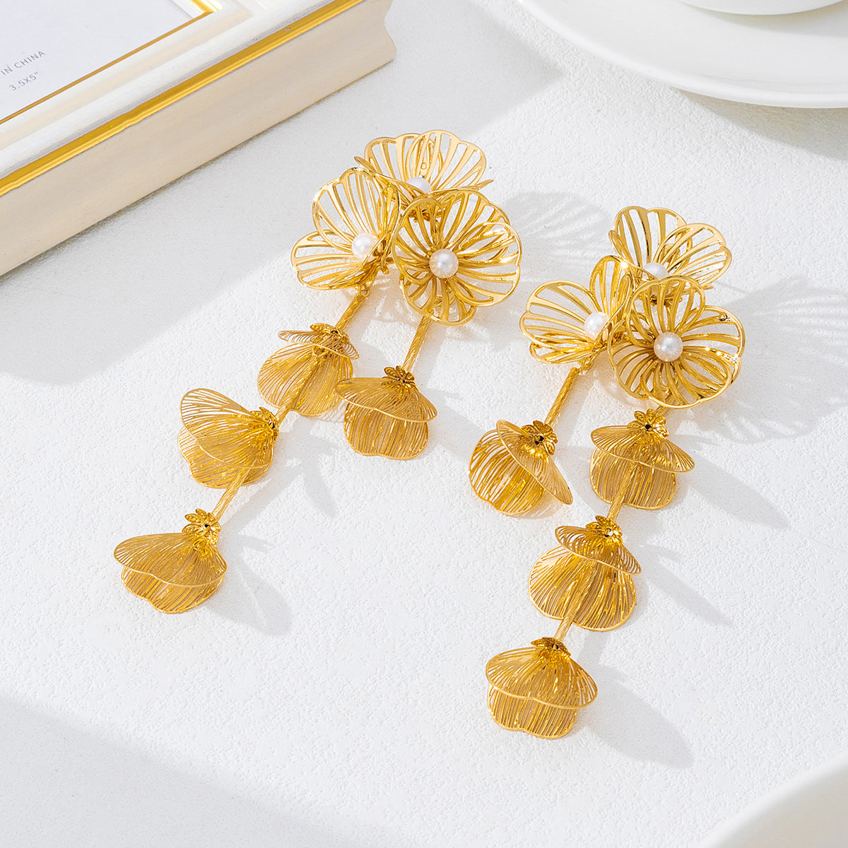 Pastoral Flower Tassel Petal Earrings For Women In Gold, 1 Pair