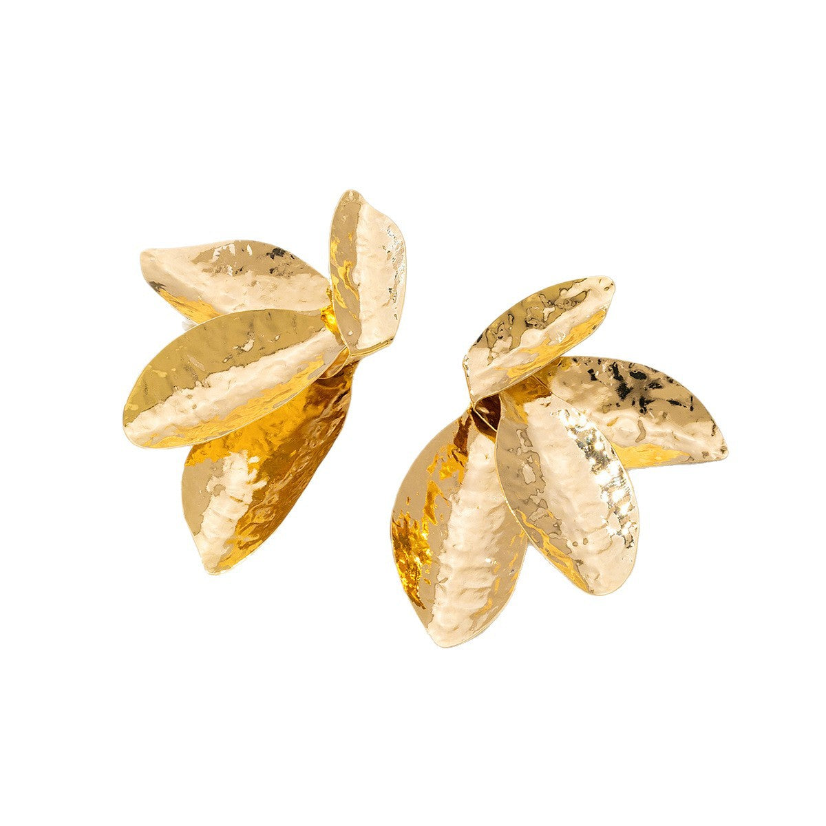 Pastoral Style Earrings Featuring Irregular Flower Petal Design In Elegant Gold Tone For A Charming Look