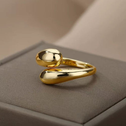 Adjustable Open Ring Featuring Water Droplets Pattern In Gold Alloy, 1 Piece
