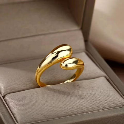 Adjustable Open Ring Featuring Water Droplets Pattern In Gold Alloy, 1 Piece