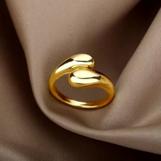 Adjustable Open Ring Featuring Water Droplets Pattern In Gold Alloy, 1 Piece