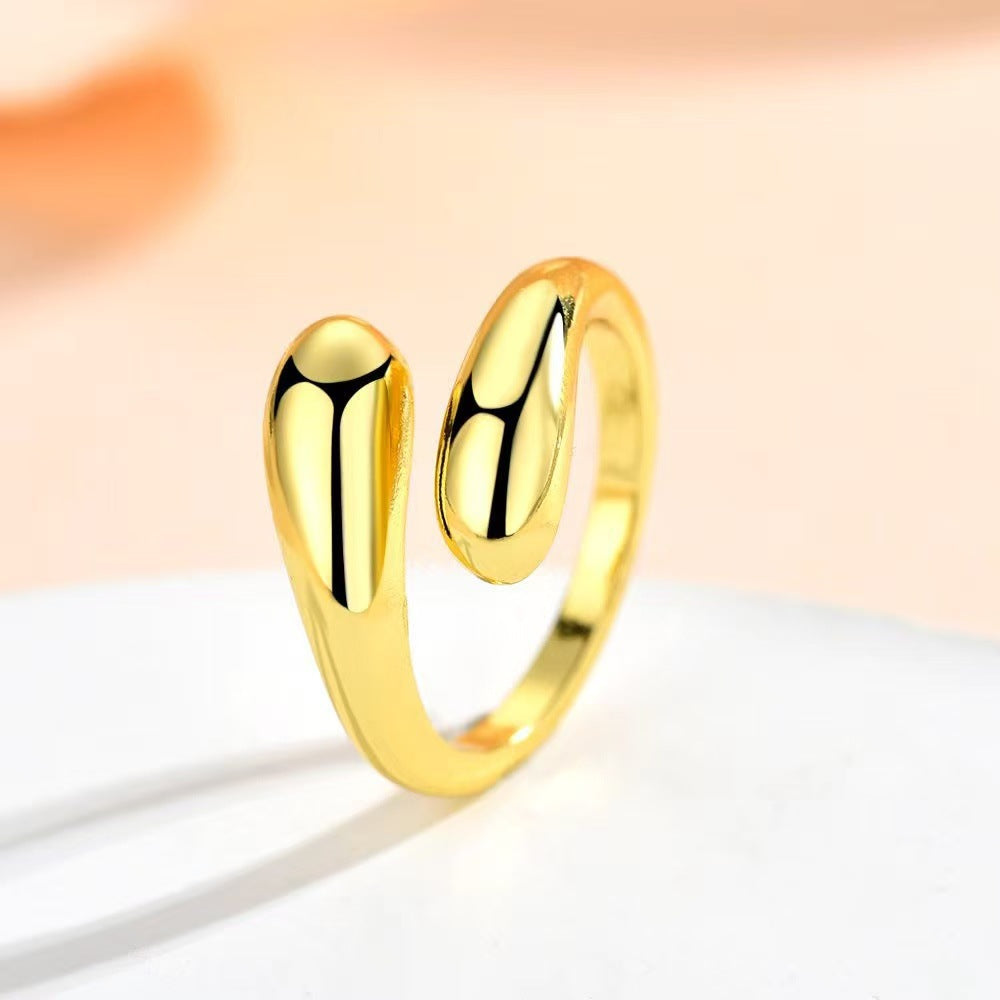 Adjustable Open Ring Featuring Water Droplets Pattern In Gold Alloy, 1 Piece