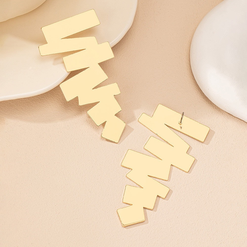 Geometric Gold Irregular Quadrilateral Stud Earrings For Unisex Fashion