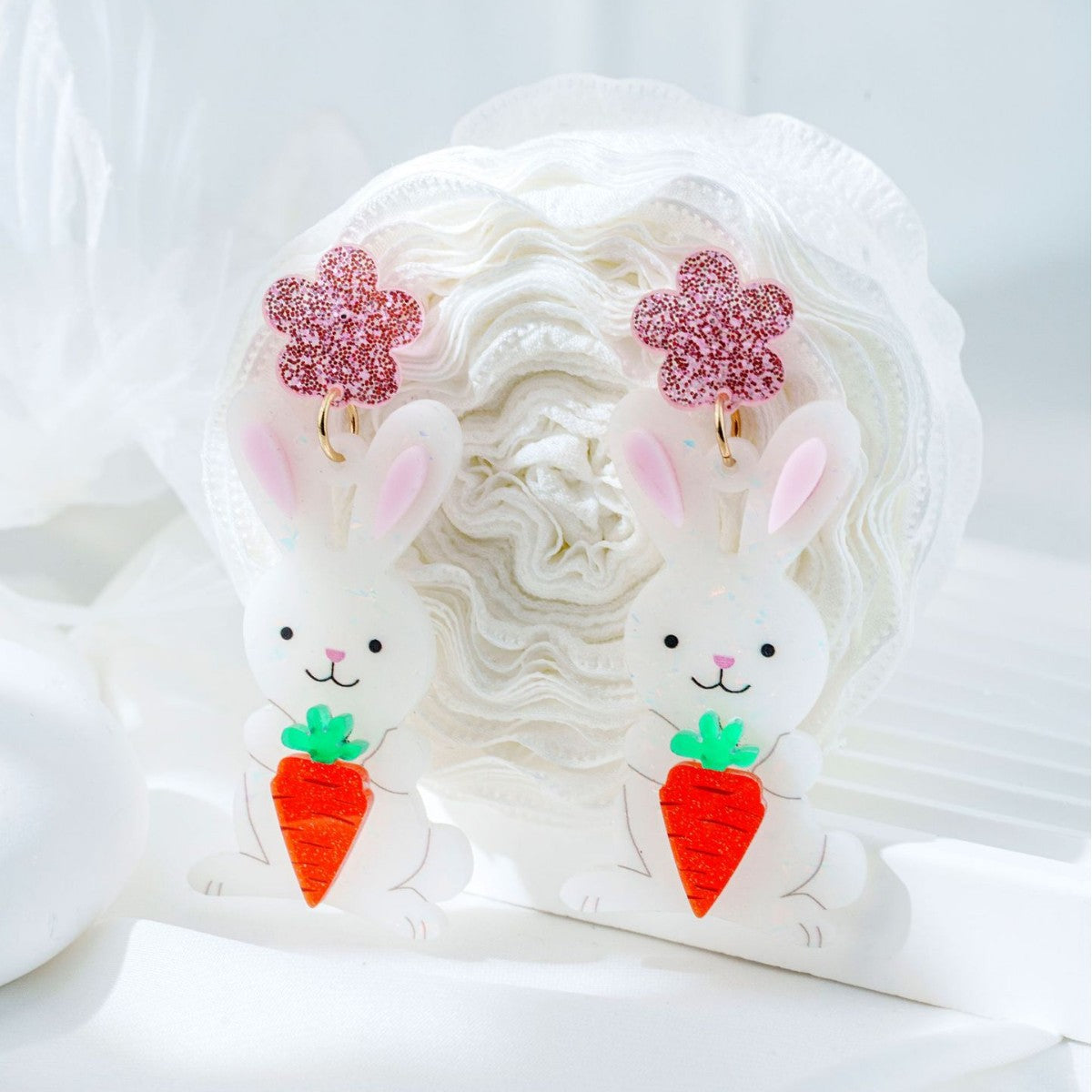 For Easter Rabbit Pattern Acrylic Drop Earrings Featuring Cute Carrot And Flower Designs