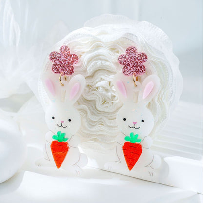 For Easter Rabbit Pattern Acrylic Drop Earrings Featuring Cute Carrot And Flower Designs
