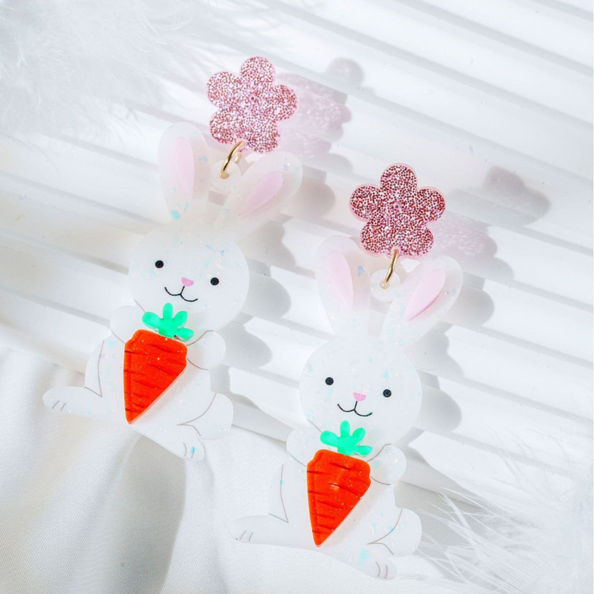 For Easter Rabbit Pattern Acrylic Drop Earrings Featuring Cute Carrot And Flower Designs