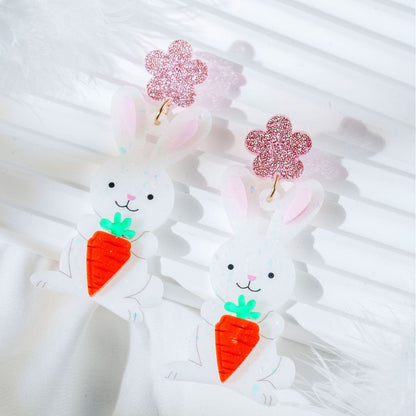 For Easter Rabbit Pattern Acrylic Drop Earrings Featuring Cute Carrot And Flower Designs
