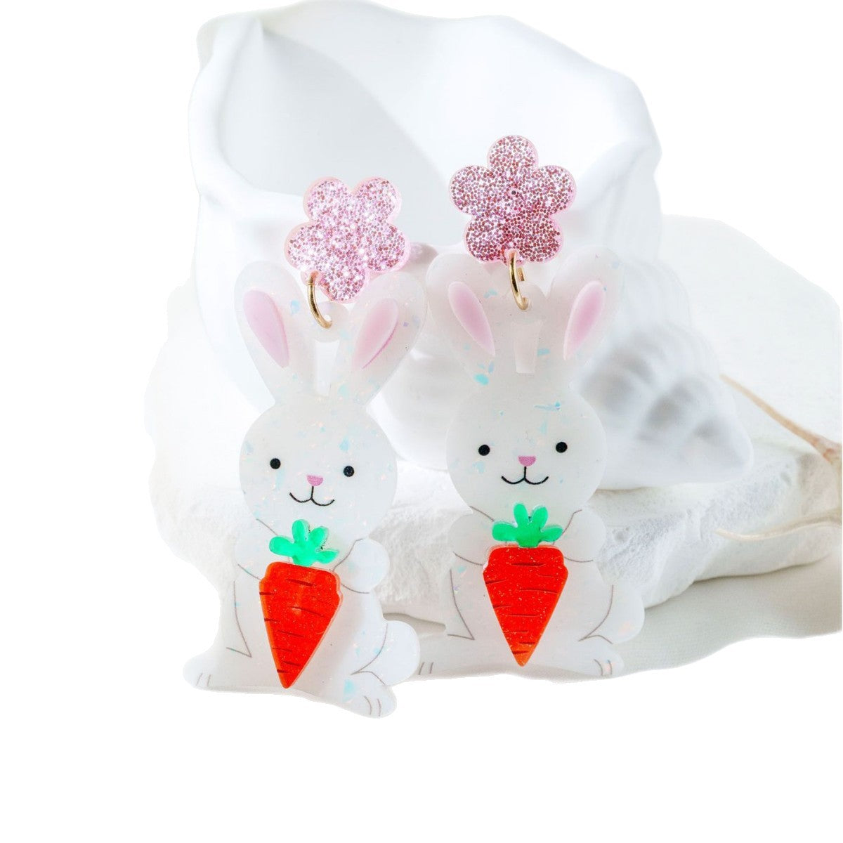 For Easter Rabbit Pattern Acrylic Drop Earrings Featuring Cute Carrot And Flower Designs