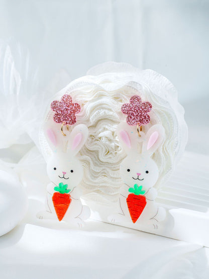 For Easter Rabbit Pattern Acrylic Drop Earrings Featuring Cute Carrot And Flower Designs