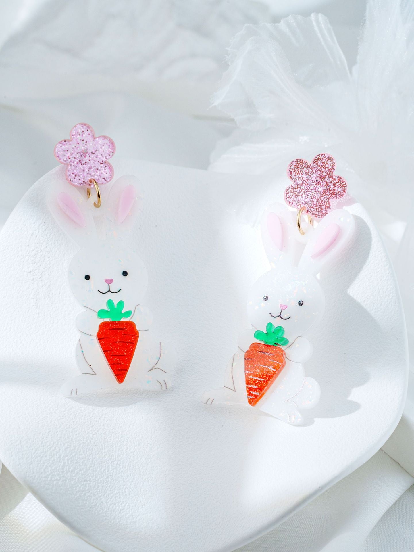 For Easter Rabbit Pattern Acrylic Drop Earrings Featuring Cute Carrot And Flower Designs