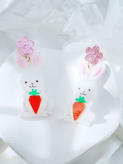 For Easter Rabbit Pattern Acrylic Drop Earrings Featuring Cute Carrot And Flower Designs