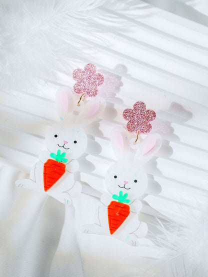 For Easter Rabbit Pattern Acrylic Drop Earrings Featuring Cute Carrot And Flower Designs