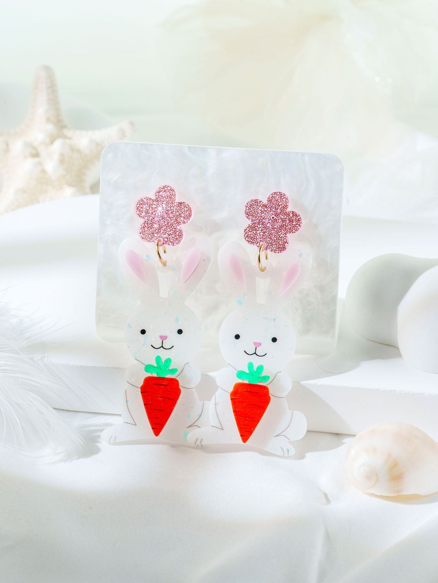 For Easter Rabbit Pattern Acrylic Drop Earrings Featuring Cute Carrot And Flower Designs