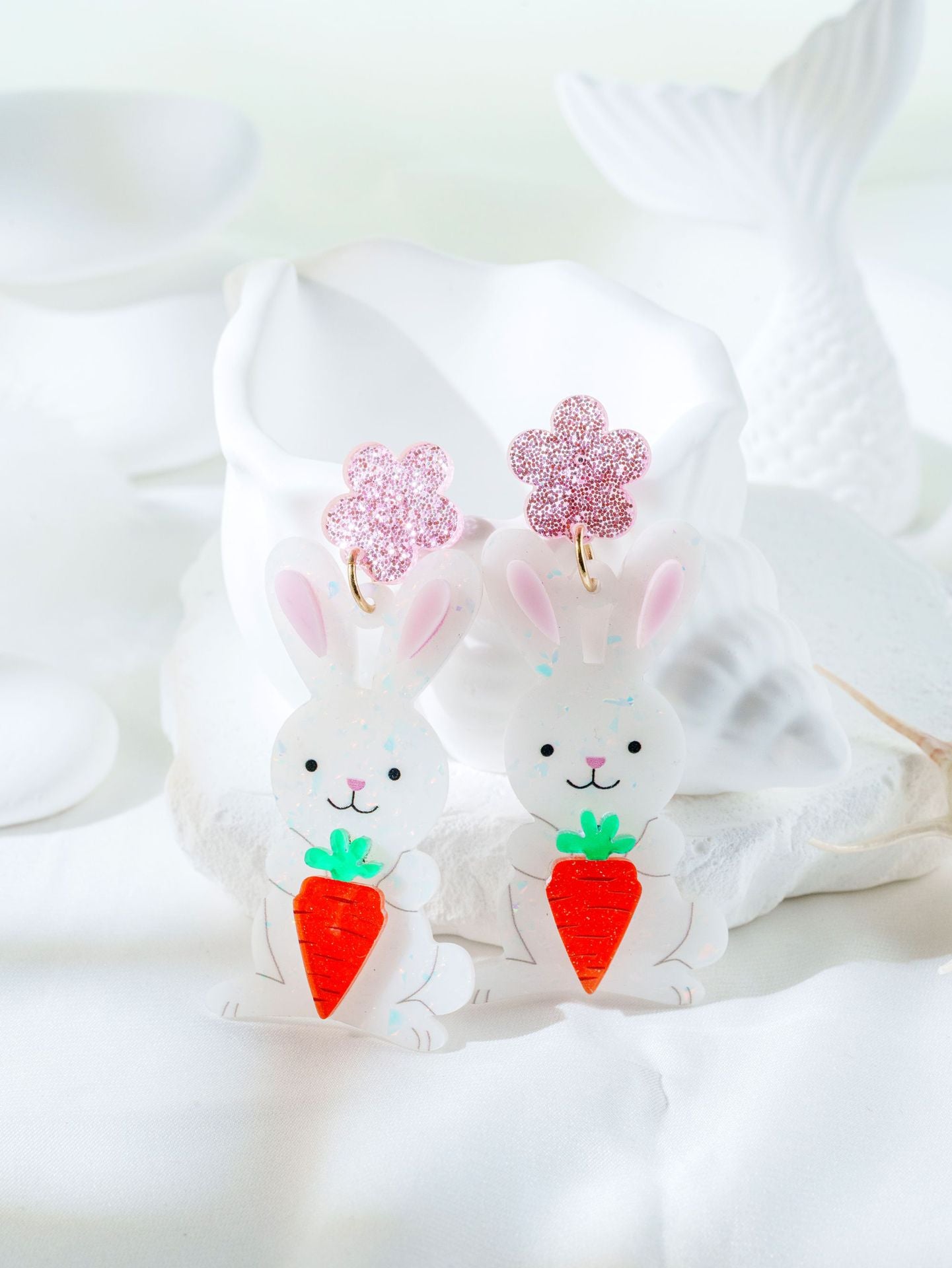 For Easter Rabbit Pattern Acrylic Drop Earrings Featuring Cute Carrot And Flower Designs