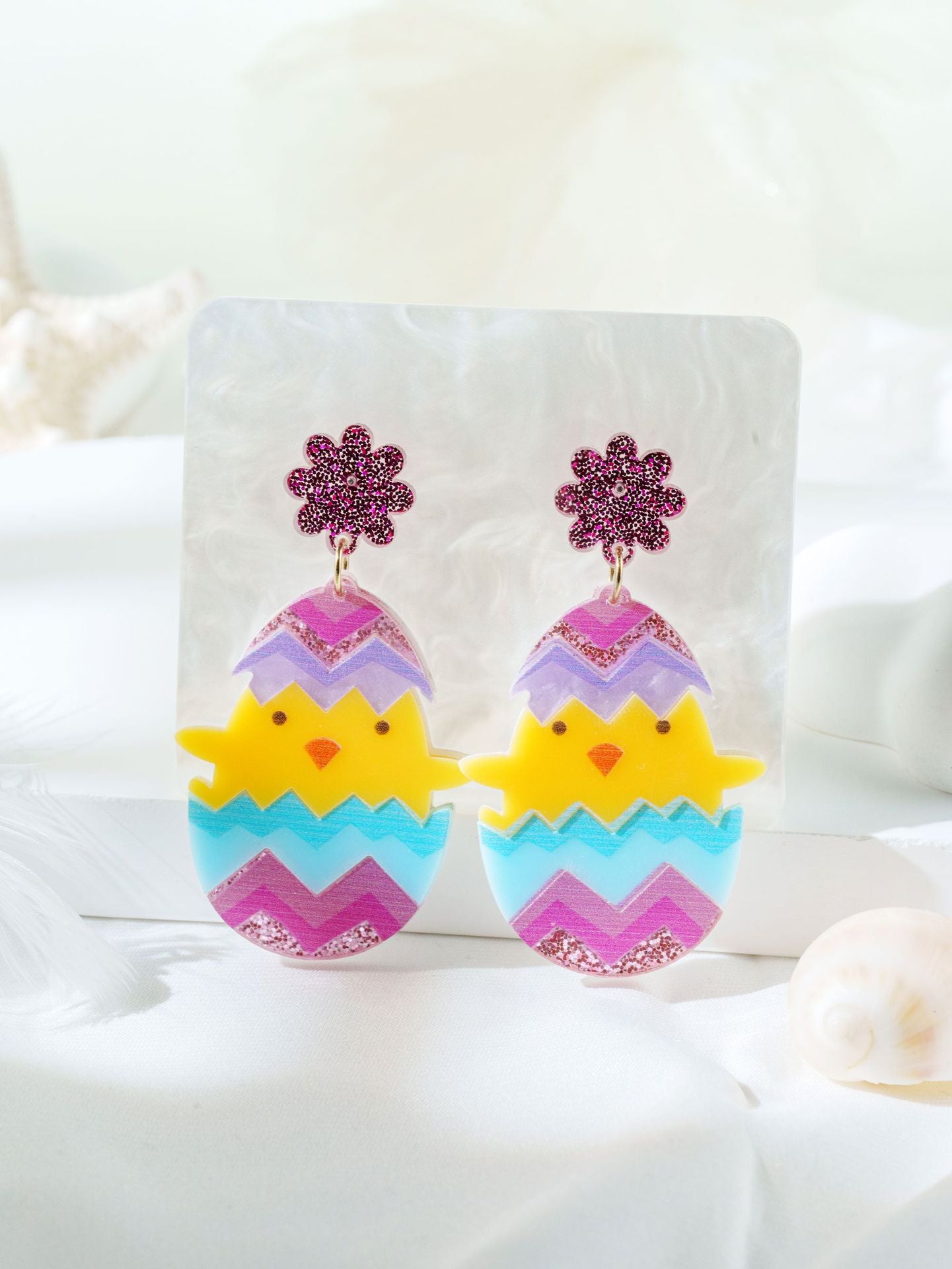 For Easter Rabbit Pattern Acrylic Drop Earrings Featuring Cute Carrot And Flower Designs