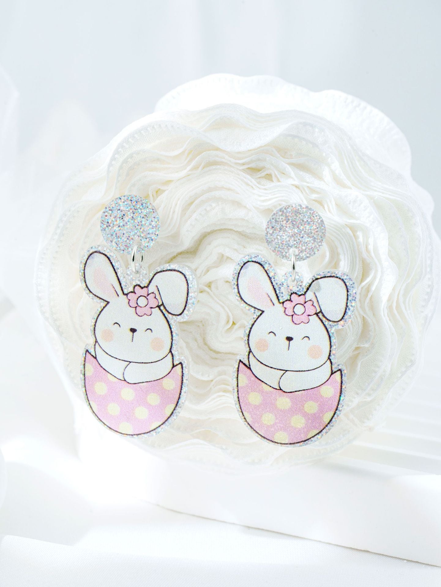 For Easter Rabbit Pattern Acrylic Drop Earrings Featuring Cute Carrot And Flower Designs