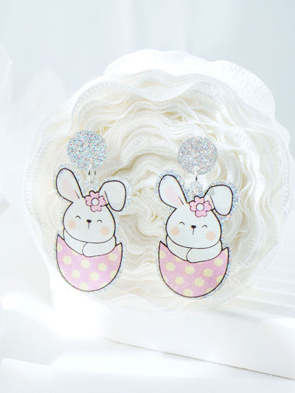 For Easter Rabbit Pattern Acrylic Drop Earrings Featuring Cute Carrot And Flower Designs