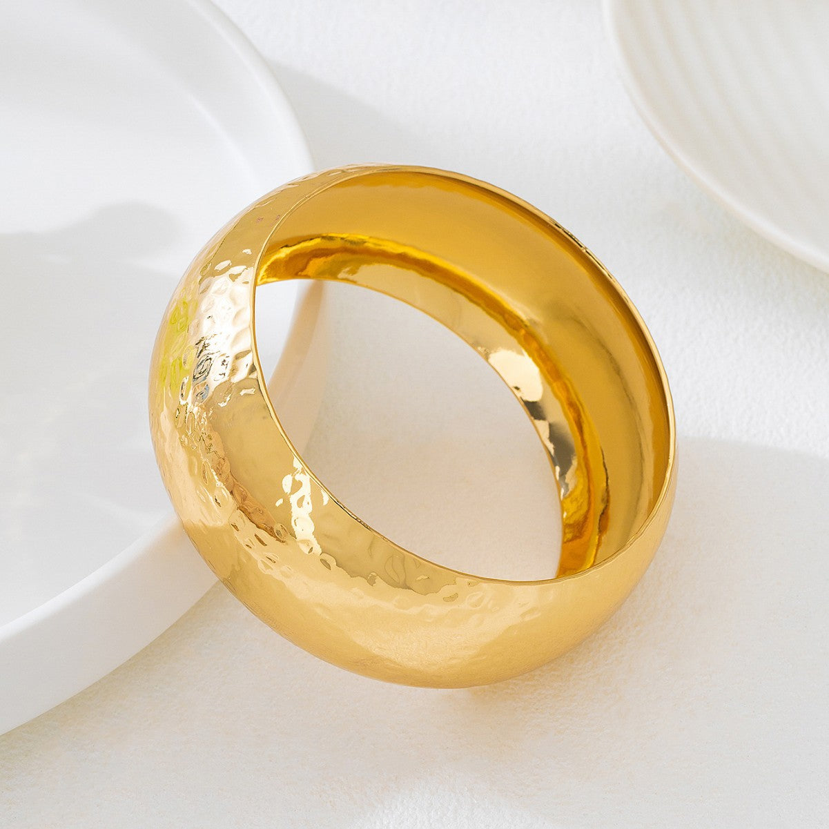 Gold Bangle Featuring Hammered Craftsmanship, Perfect For Elegant Jewelry Accessories