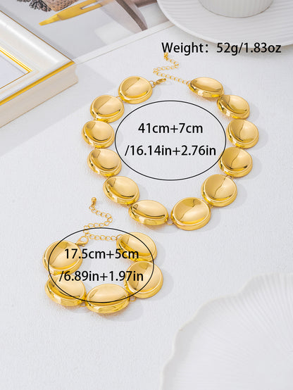 Golden Jewelry Set Featuring An Irregular Pattern Necklace, Elegant And Unique Design