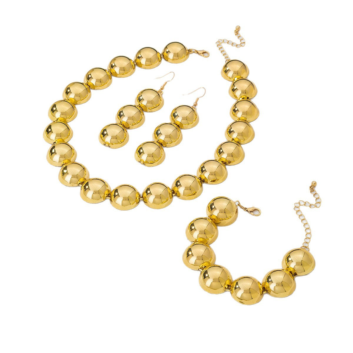3 Pieces Set Golden Jewelry Set Featuring Round Pattern For Elegant Style
