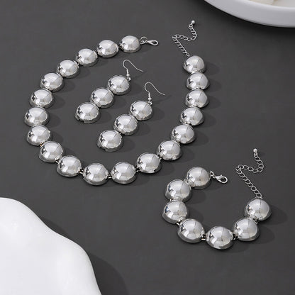 3 Pieces Set Golden Jewelry Set Featuring Round Pattern For Elegant Style