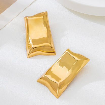 Irregular Pattern Metal Earrings In Golden Color, Featuring Unique Rectangle Design For Stylish Wear